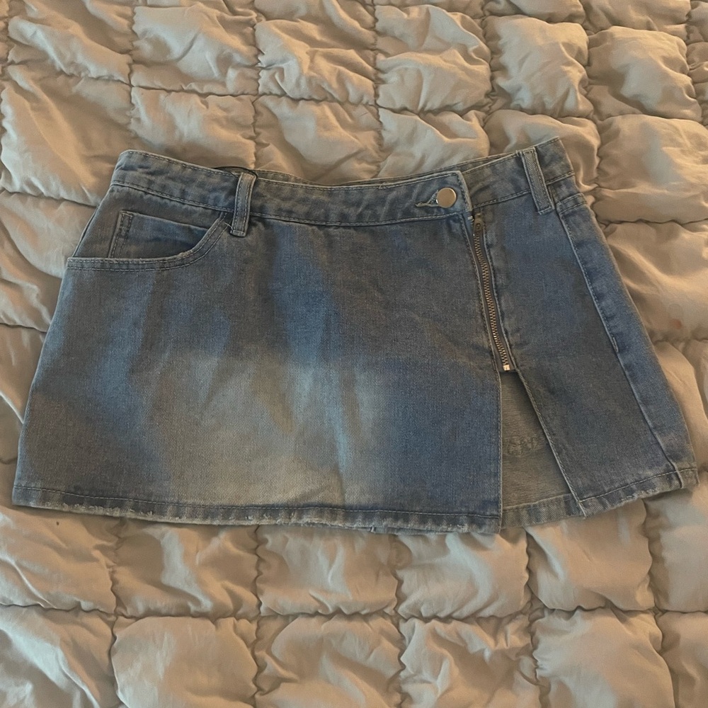 Fashion Nova Light Blue Denim Mini Skirt